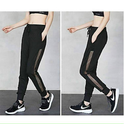 Quần Jogger Thể Thao Nữ Phối Lưới Có Dây Rút Và Bo Gấu - Thun 4 Chiều Không Xù Lông