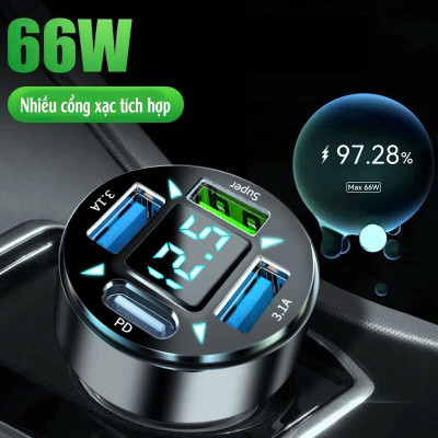 Tẩu Sạc Xe Ô Tô 4 Cổng USB TYPE C Công Nghệ Sạc Nhanh QC 3.1A | Tẩu Sạc Điện Thoại Dùng Trên Xe Ô Tô 4 Cổng USB Sạc Được Nhiều Thiết Bị Cùng Lúc, Hỗ Trợ Sạc Nhanh QC 3.0A
