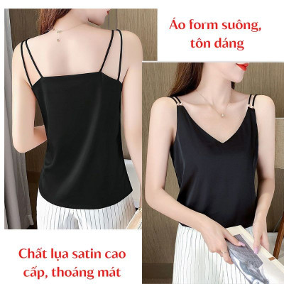 Áo hai dây nữ cổ tim lụa satin cao cấp mặc trong áo blazer, chất vải mịn, mát - NEW DESIGN AO0035