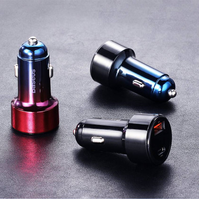Tẩu củ sạc nhanh đa năng cho xe hơi / xe ô tô trang bị cổng Type-C PD và USB hiệu Baseus Aurora trang bị đen LED hiển thị thông số sạc (Công suất 45W - 6A, Quick Charge 3.0 / Quick Chagre 4.0, sạc nhanh PD) - Hàng chính hãng