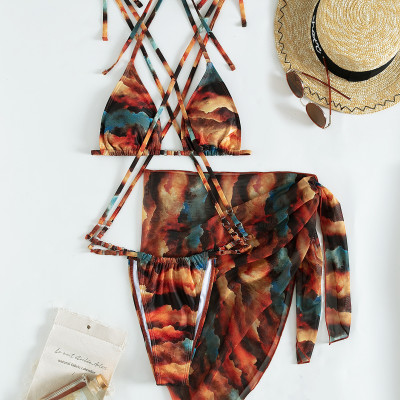 Set Bikini 3 món áo ngực quần tam giác kèm khăn quấn