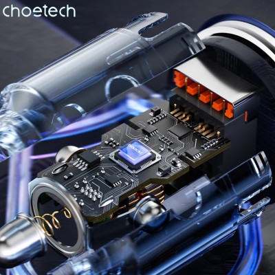Tẩu sạc Choetech TC0030 nhanh ô tô 65W  tích hợp thêm dây cáp sạc lò xo Type C (Hàng chính hãng)