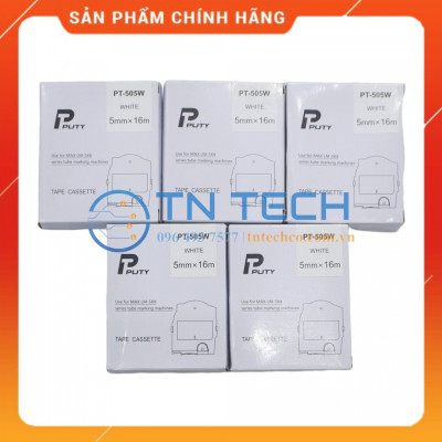Nhãn in MAX PT-505W - Chữ đen nền trắng 5MM x 16M - Dùng cho máy in ống MAX [Hàng nhập khẩu]