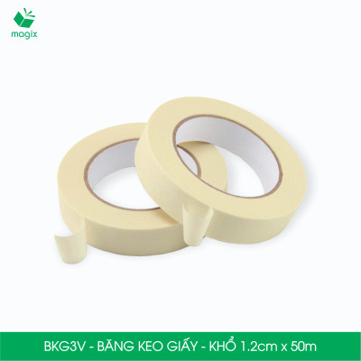 BKG3V - Block 24 cuộn băng keo giấy khổ 1.2cm x 50m - Băng dính giấy viết được, chặn màu sơn