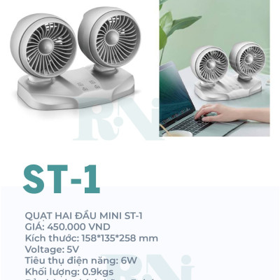 Quạt đôi mini USB KEMIN ST Chính hãng-1 Đa Năng Xoay 360 độ - Để bàn làm việc và ô tô