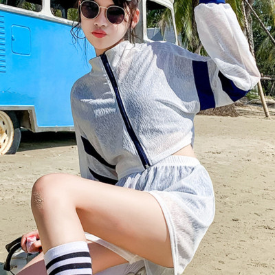 Bộ đồ bơi bikini nữ 2 mảnh kèm áo ren tay dài đi tắm biển, đi tập yoga, tập gym - B12