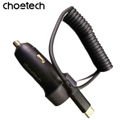 Tẩu sạc Choetech TC0030 nhanh ô tô 65W  tích hợp thêm dây cáp sạc lò xo Type C (Hàng chính hãng)