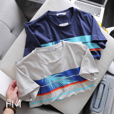 Áo thun nam cổ tròn, phối hoạ tiết lá cây in ngang trước ngực, chất liệu thoáng mát -  FORMEN SHOP - FMPS163