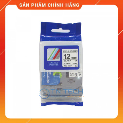 Nhãn In TZ2-S231 - Đen nền trắng 12mm x 8m - Dùng cho máy in BROTHER - AIMO - PUTY [Hàng nhập khẩu]