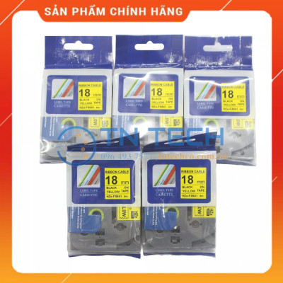 Nhãn In HZE-FX641 - Đen nền vàng 18mm x 8m - Dùng cho máy in BROTHER - AIMO - PUTY [Hàng nhập khẩu]