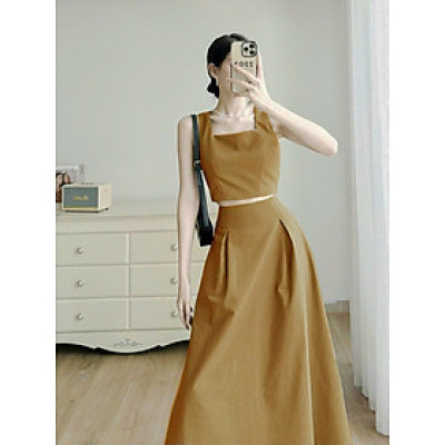 Set áo croptop kèm chân váy xòe dài