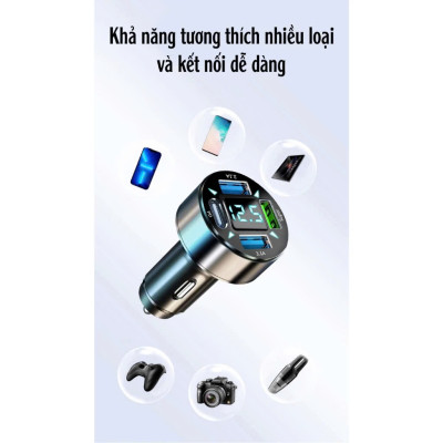 Tẩu Sạc Xe Ô Tô 4 Cổng USB TYPE C Công Nghệ Sạc Nhanh QC 3.1A | Tẩu Sạc Điện Thoại Dùng Trên Xe Ô Tô 4 Cổng USB Sạc Được Nhiều Thiết Bị Cùng Lúc, Hỗ Trợ Sạc Nhanh QC 3.0A