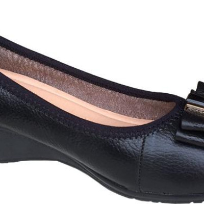 [HÌNH ẢNH THẬT]  Giày nữ đế xuồng 3cm Trường Hải đính nơ xinh màu đen da bò cao cấp mềm mại đế xuồng cao su chống mòn không trơn DX0311