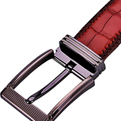 Thắt Lưng Nam Da Cá Sấu Đan Viền Bản Lớn Đầu Kim Huy Hoàng HT4296 - Nâu Đỏ