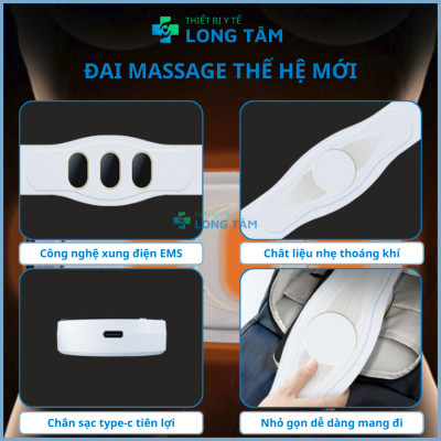 Đai [Máy] Massage Bụng Rung Lắc Hồng Ngoại Nhật Bản - Pin sạc - Chính Hãng Màu trắng - Giảm eo hiệu quả ,thon gọn cơ thể