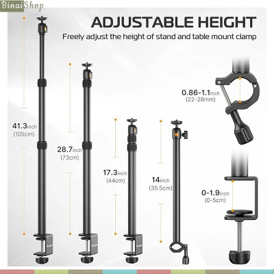 Vijim LS11 / LS02 / LS08 - Chân Đế Kẹp Bàn Kèm Tay Nối Dài Xoay 360 Độ Hỗ Trợ Cho Quay TikTok, Youtube, Review, Làm Đẹp - Hàng chính hãng