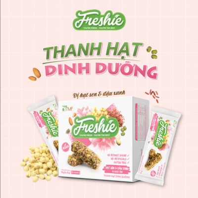 Thanh hạt dinh dưỡng Freshie Hạt sen & Đậu xanh gạo lứt ngũ cốc thuần chay cung cấp năng lượng 150gr TÂM MINH FOODS
