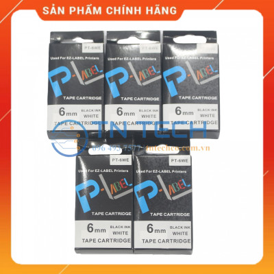 Nhãn in CASIO PT-6WE - Chữ đen nền trắng 6MM x 8M - Dùng cho máy in nhãn CASIO [Hàng nhập khẩu]