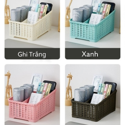 ( HÀNG CAO CẤP ) Khay đựng mỹ phẩm nhiều ngăn kiểu dáng mây đan HÀN QUỐC ( Tặng vỉ dán tường )