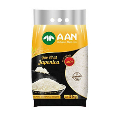 Gạo Nhật Japonica Túi 5Kg ( A An)  - Hạt tròn, cơm ngọt, rất dẻo, hạt cơm kết dính