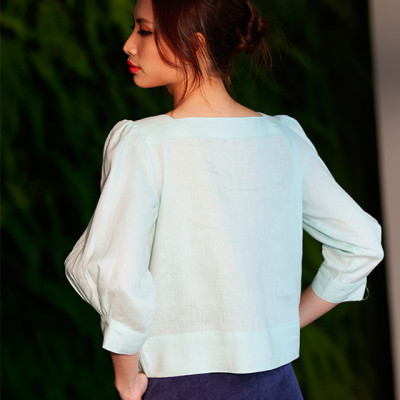 Áo Croptop Linen Aqua TOP132 Thời trang thiết kế Hity