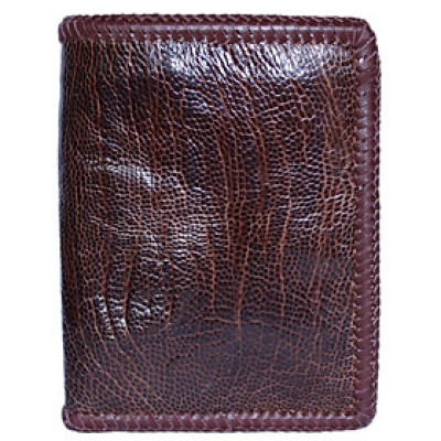 HP2449 - Bóp nam Huy Hoàng da đà điểu da trơn đan viền kiểu đứng màu nâu đỏ