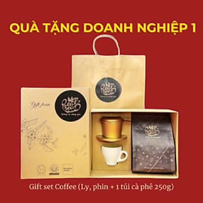 Quà Tặng Doanh Nghiệp 1 – Cà Phê 250g + Phin Nhôm + Ly Sứ – REAL BEAN COFFEE