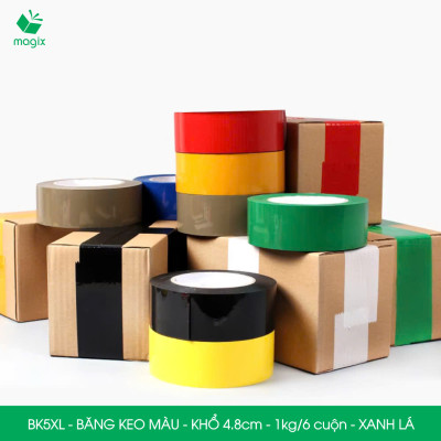 BK5XL - 6 cuộn băng keo màu khổ 4.8cm loại 1kg/6 cuộn - Xanh lá - Băng keo, băng dính đóng hàng