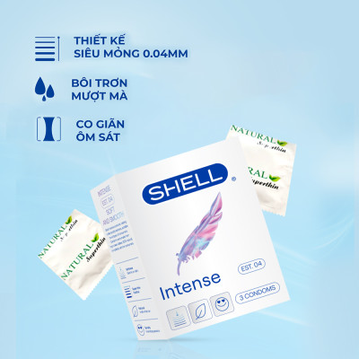 Bao cao su Shell Intense siêu mỏng 0.04mm - Hộp 3 cái | SHELL CHÍNH HÃNG