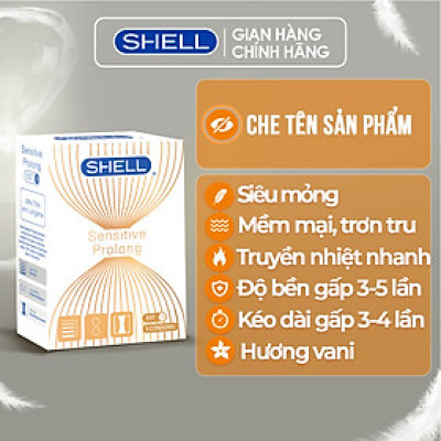 Bao cao su Shell Sensitive Prolong - Siêu mỏng 0.03mm, kéo dài thời gian - Hộp 3 cái | SHELL CHÍNH HÃNG