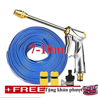  Bộ dây vòi xịt nước rửa xe,tưới cây .tăng áp 3 lần,loại 7m,10m 206701-2 đầu đồng,cút,nối nhựa den+tặng khăn phượt