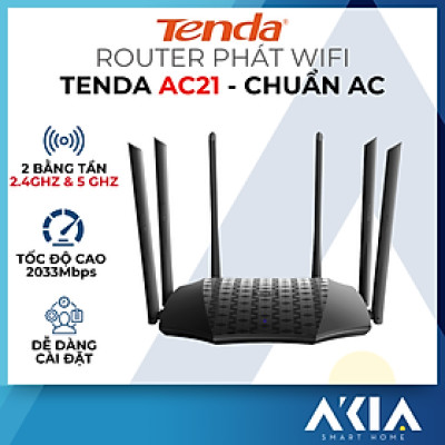 Bộ phát wifi băng tần kép AC2100 Tenda AC21 - Router wifi 2 băng tần tốc độ cao 2100Mbps 4x4 MU-MIMO - HÀNG CHÍNH HÃNG