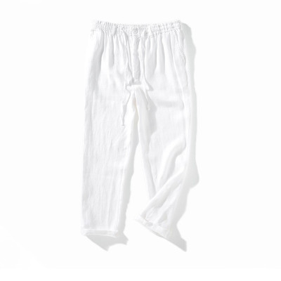 Quần linen nam form suông, khuy khóa trước kèm dây rút và bản lưng chun cực kì dễ mặc, thời trang basic Hàn Quốc