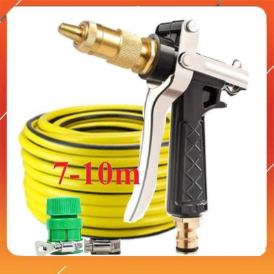 Vòi Xịt️Evoucher Bộ dây vòi xịt nước rửa xe, tưới cây , tăng áp 3 lần, loại 7m, 10m 206236 đầu đồng,đai, nối vòi,