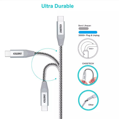 Combo Củ Sạc Điện Thoại Type C 33W PPS PD3.0 CHOETECH PD5006-W Và Cáp Type C to C 60W Dài 1.8M CC0005-S - Hàng Chính Hãng