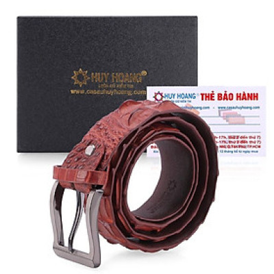 HP4845 - Dây nịt nam da cá sấu Huy Hoàng nguyên con 4P bát gài đầu kim màu nâu đỏ