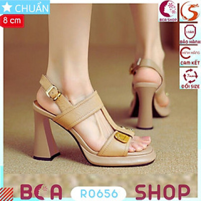 Giày cao gót hở mũi nữ 8p Ro656 ROSATA tại BCASHOP quai ngang tôn dáng chân, cách điệu thêm khóa gấu cực dễ thương