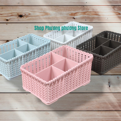 ( HÀNG CAO CẤP ) Khay đựng mỹ phẩm nhiều ngăn kiểu dáng mây đan HÀN QUỐC ( Tặng vỉ dán tường )