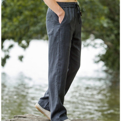 Quần dài nam dây rút eo chất linen dáng suông, dày dặn đứng form, không bai nhão xù lông Qd10