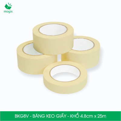 BKG8V - Block 6 cuộn băng keo giấy khổ 4.8cm x 25m - Băng dính giấy viết được, chặn màu sơn