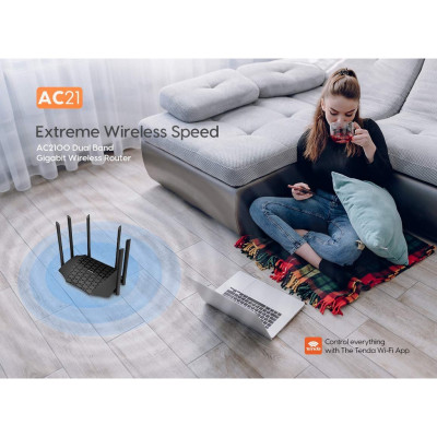 Bộ phát wifi băng tần kép AC2100 Tenda AC21 - Router wifi 2 băng tần tốc độ cao 2100Mbps 4x4 MU-MIMO - HÀNG CHÍNH HÃNG