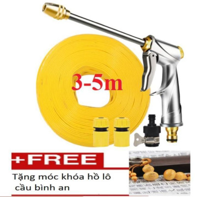 Bộ dây vòi xịt nước rửa xe,tưới cây .tăng áp 3 lần,loại 3m, 5m 206701-2 đầu đồng,cút,nói vòi đen+ tặng móc khoá