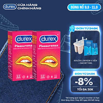 Bộ 2 hộp bao cao su Durex Pleasuremax gân gai, size 56mm, 12 bao/hộp