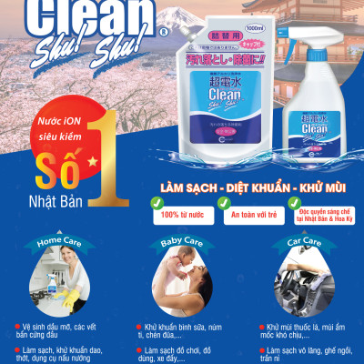 Nước diệt khuẩn ion kiềm CLEAN SHU! SHU! Túi tiết kiệm 1000mL Làm sạch - Diệt khuẩn - Khử mùi bề mặt đồ gia dụng, nội thất ô tô từ Nhật Bản