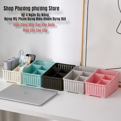 Khay đựng mỹ phẩm nhiều ngăn kiểu dáng mây đan HÀN QUỐC ( Tặng vỉ dán tường )