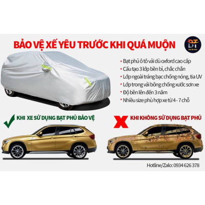 Bạt che kín bảo vệ xe ô tô Hyundai Tucson tráng bạc cao cấp, vải bông chống xước 3 lớp vải dù Oxford , bạt oto
