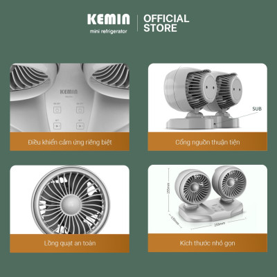 Quạt đôi mini USB KEMIN ST Chính hãng-1 Đa Năng Xoay 360 độ - Để bàn làm việc và ô tô