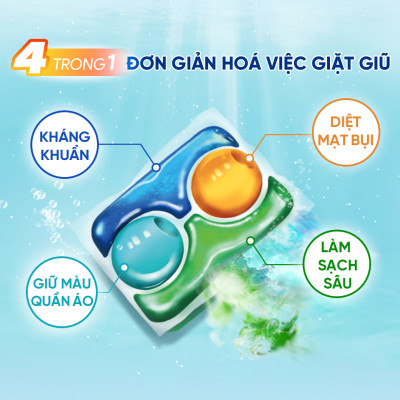 Viên Giặt Quần Áo loại bỏ mạt bụi KA pod Anti-dustmite 4trong1 diệt mạt bụi, làm sạch sâu, kháng khuẩn, giữ màu vải (38 viên/ Túi)