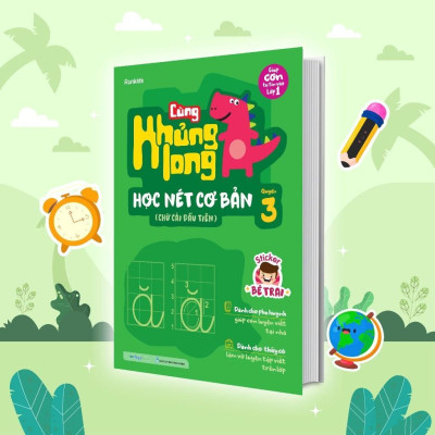 Sách - Cùng Khủng Long Học Nét Cơ Bản - Nét, Số, Chữ Cái Đầu Tiên - Combo 3 Cuốn - Tặng Kèm Sticker Bé Trai - Megabook