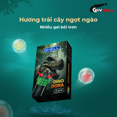 Bao cao su Shell Dino Dora - Hộp 2 cái - 1 bao gai, 3 vòng bi + 1 bao Shell Performax